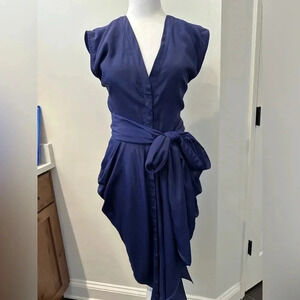 Rungolee Cocktail Dress Short Mini Blue Drape with wrap tie sash Small